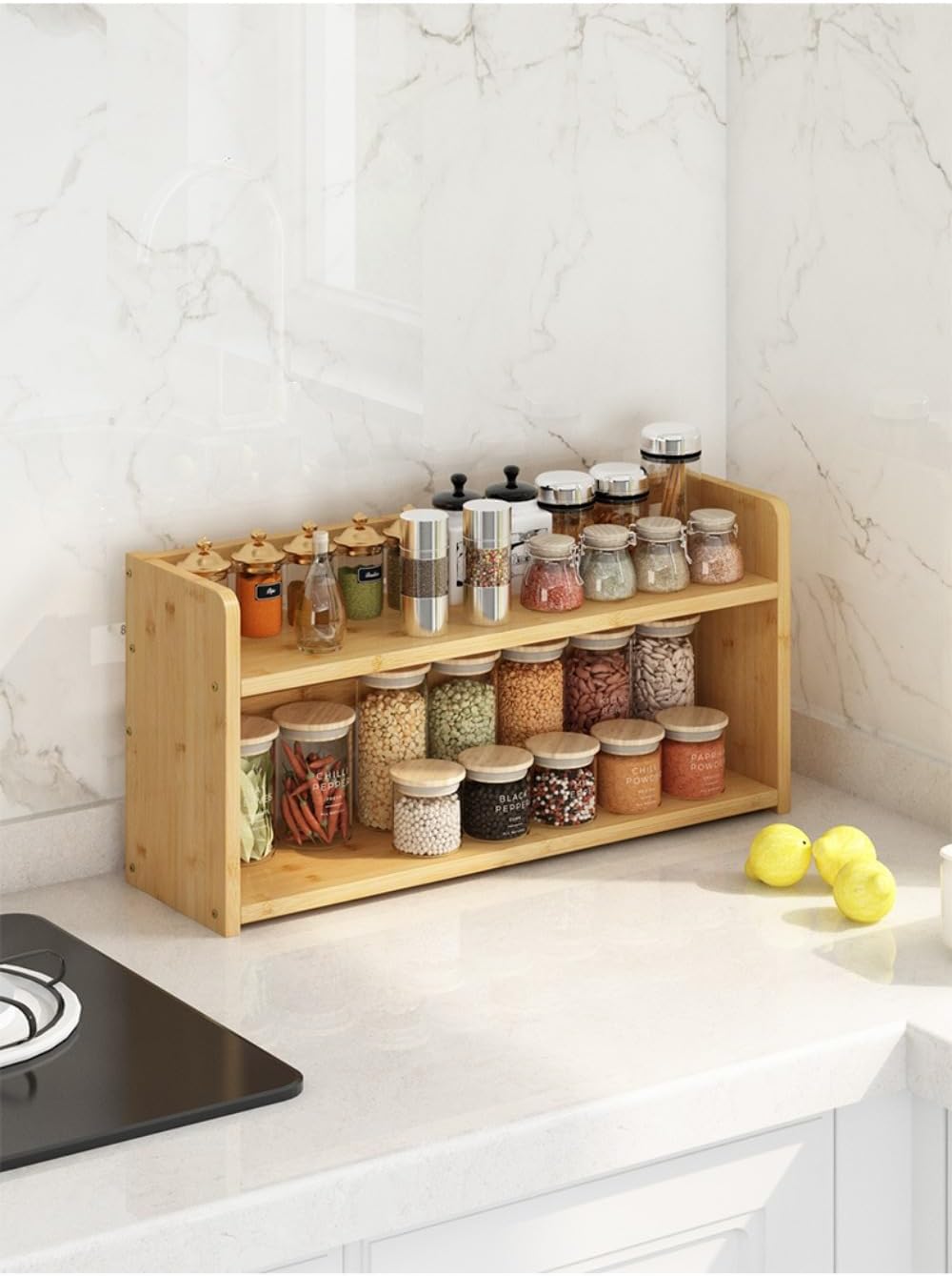 スパイスラック 2層 木製 卓上棚 キッチンラック シンプル 北欧風 大